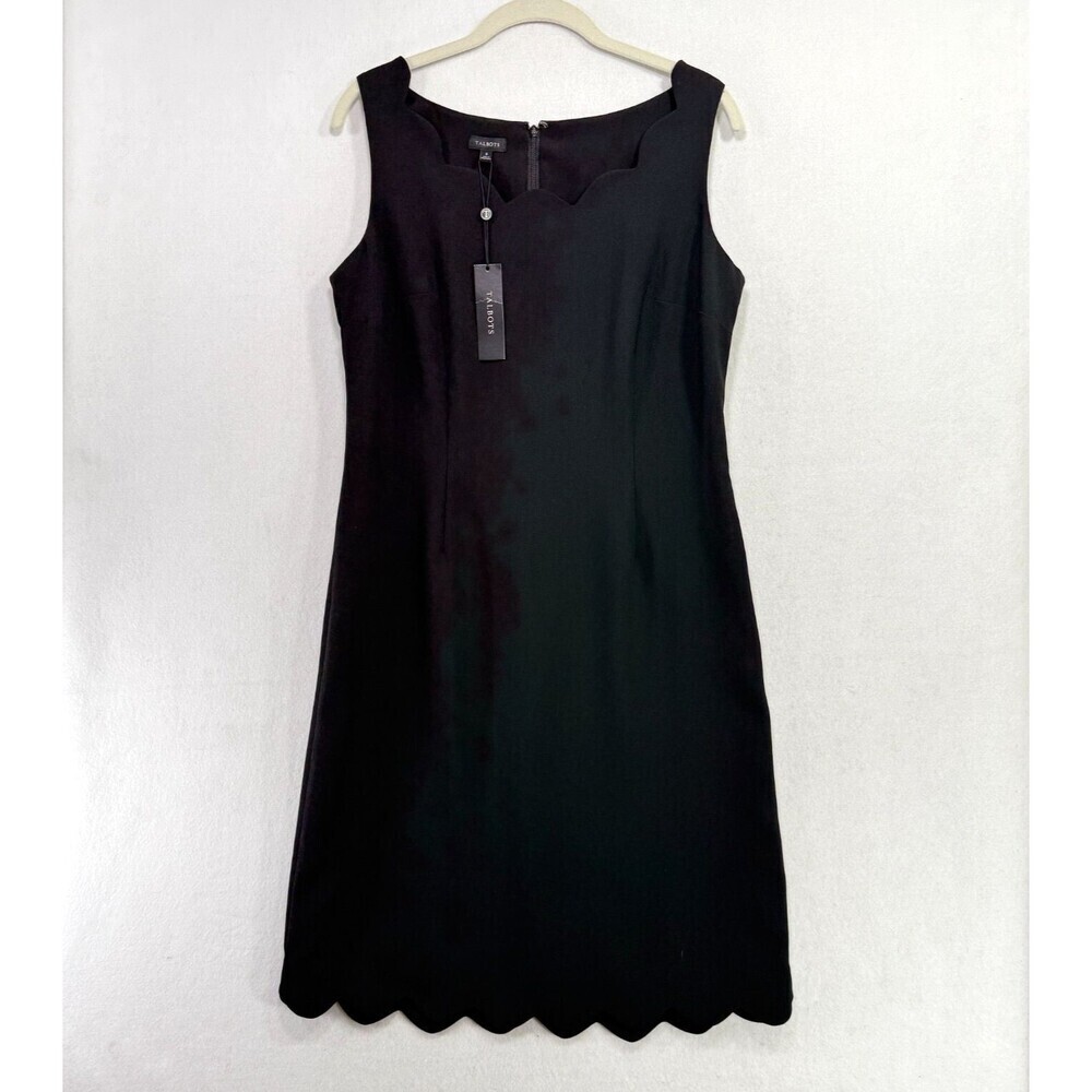 Talbots Dress Women 8 Black Sheath Scalloped Sleeveless Elegant Preppy Classic